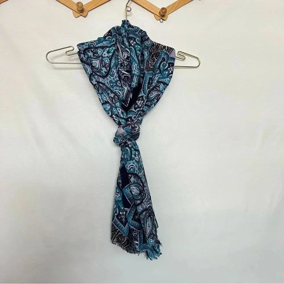 Chico's Oblong Scarf Mosaics Prints Purple/Blue Multicolor Lightweight 72" X 13" - Picture 2 of 4